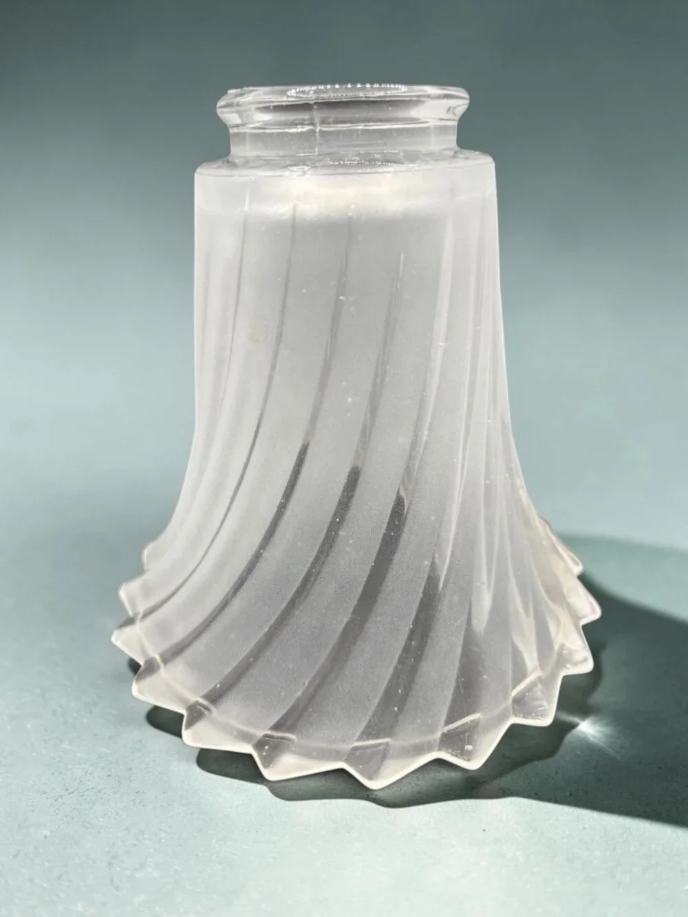Vintage Frosted Glass Lamp Shade With Swirl Design And Flared Edges Art Deco Sty